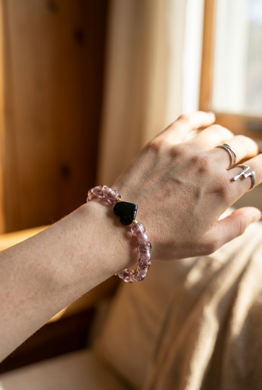 Herz mit rosa Perlen