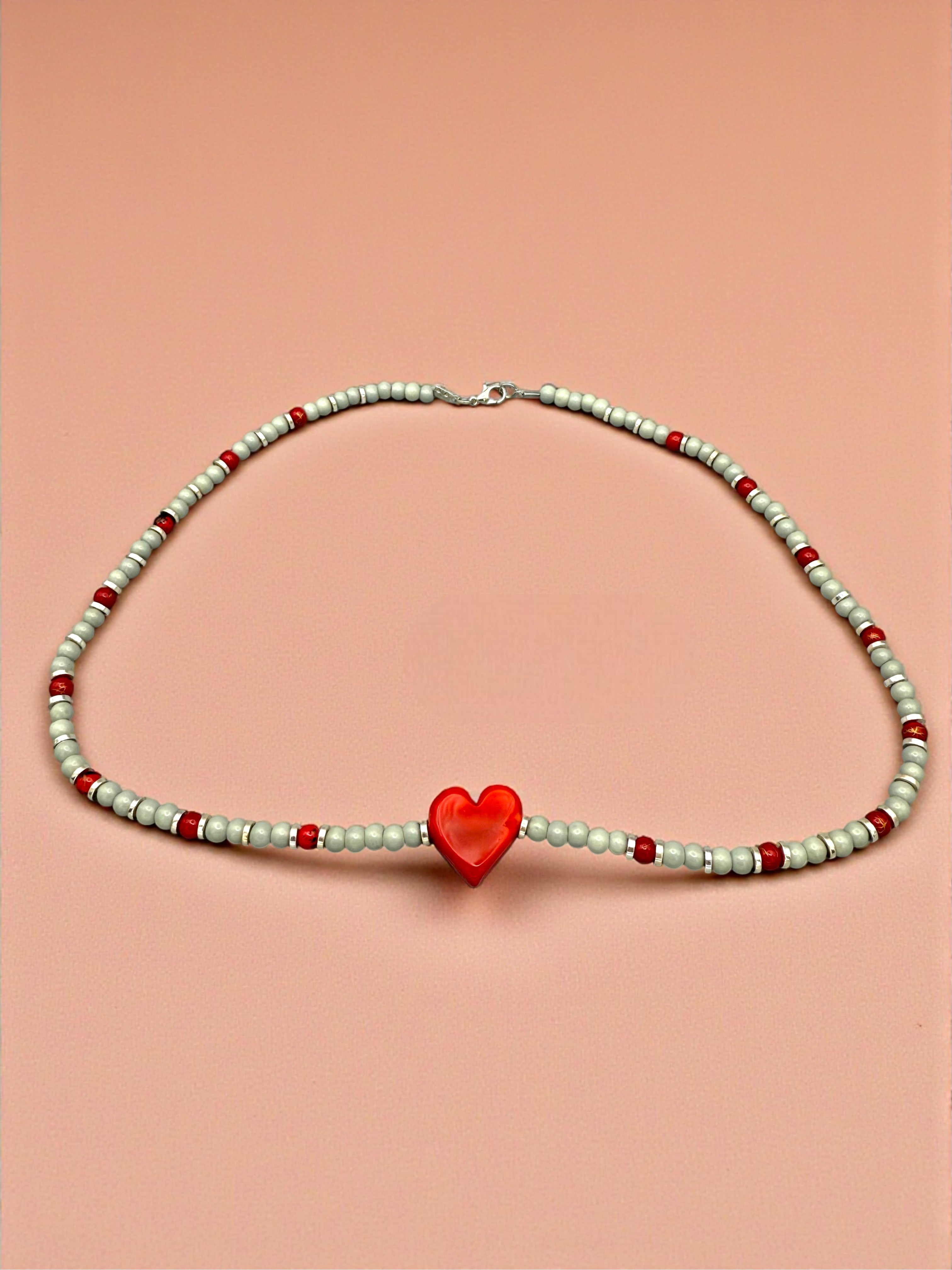 Herzkette - Weiß & Rot